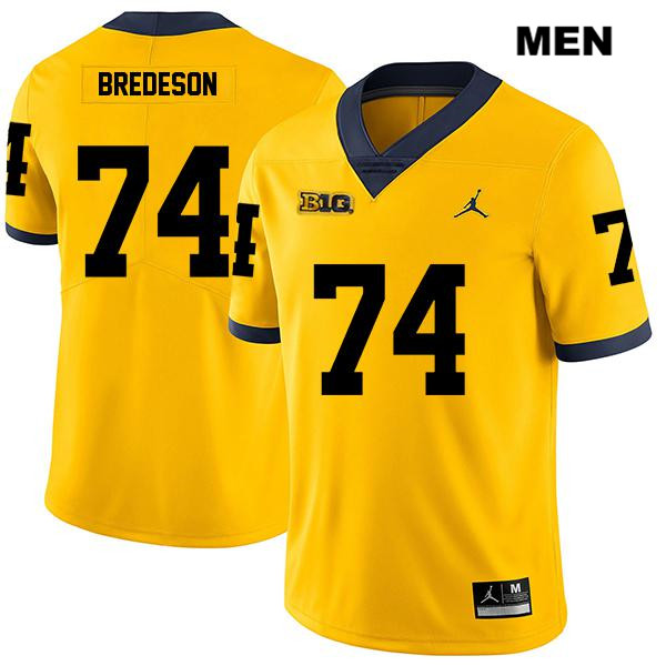 Men's NCAA Michigan Wolverines Ben Bredeson #74 Yellow Jordan Brand Authentic Stitched Legend Football College Jersey YA25Y18ZW